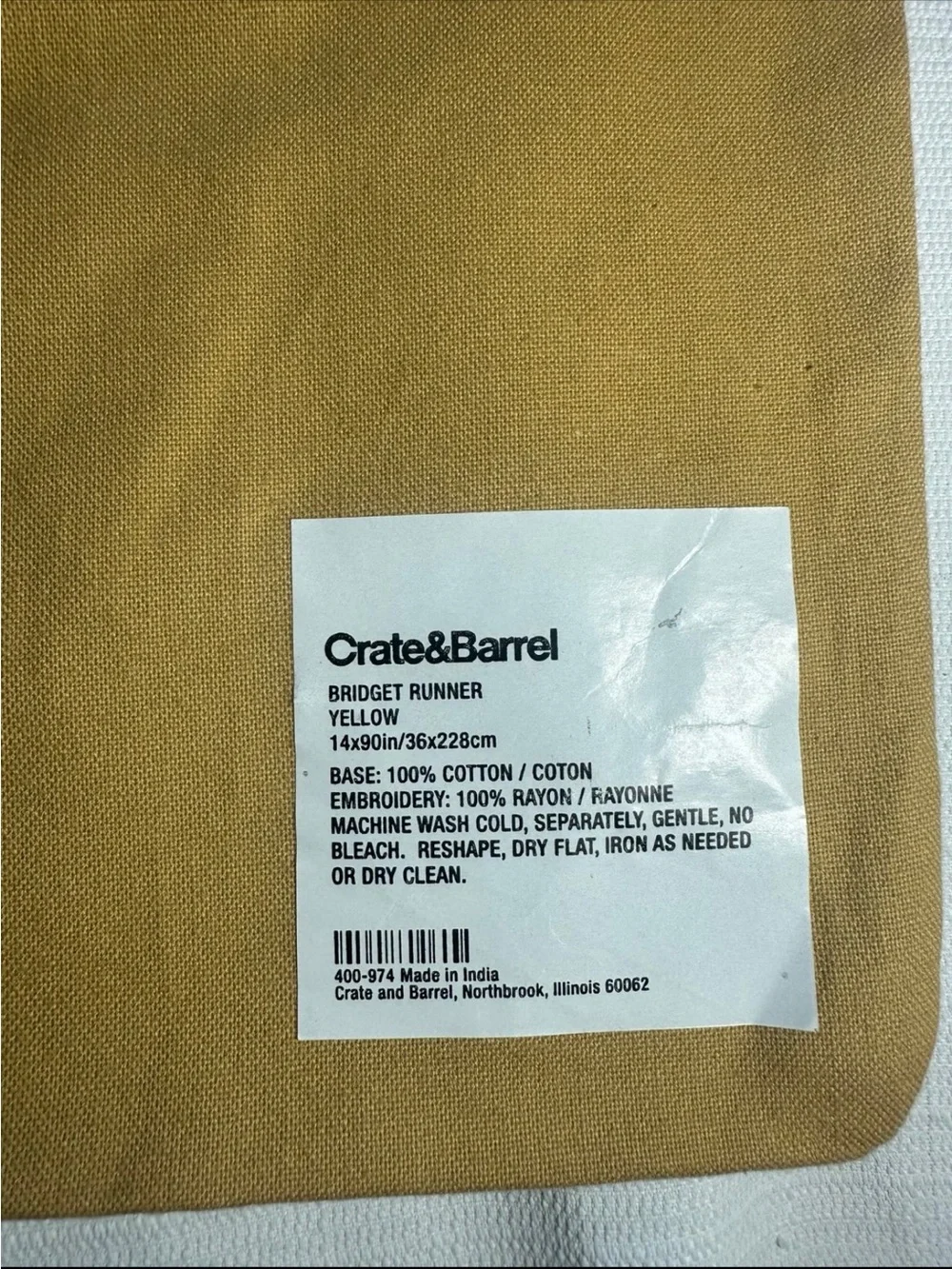 Crate & Barrel Cotton Pillow Cover Yellow Gold Embroidered Flower New 16x14